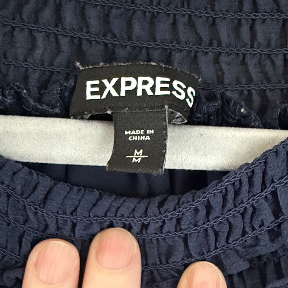 Express Navy Ruffle Sleeve Blouse - Picture 2 of 6